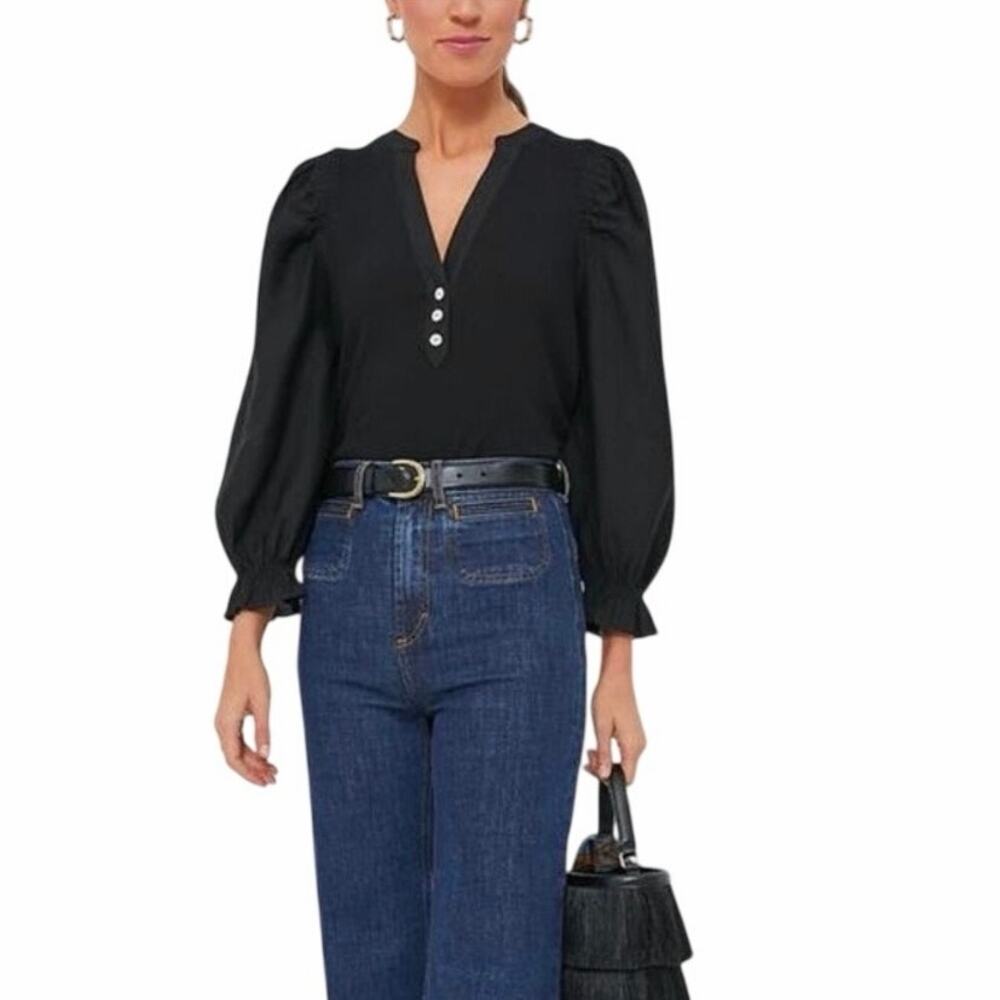 Tuckernuck Pomander Place Livia Mixed Media Puff Sleeve Top Black XS Like New
